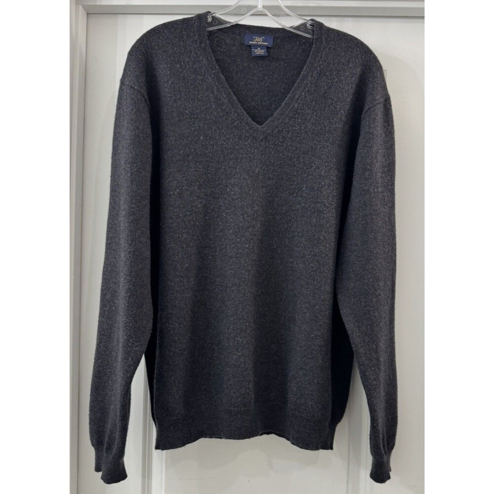 Men Brooks Brothers “346” V-Neck Merino Wool Blend Pullover Sweater Dark Grey XL